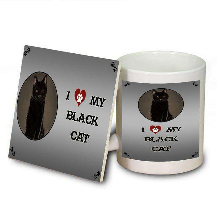 I Love My Black Cat Mug and Coaster Set