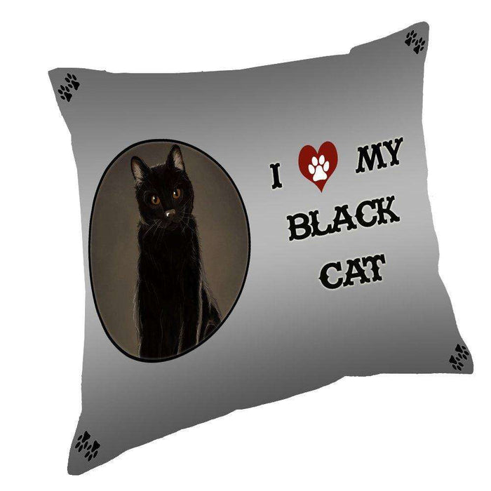 I Love My Black Cat Throw Pillow