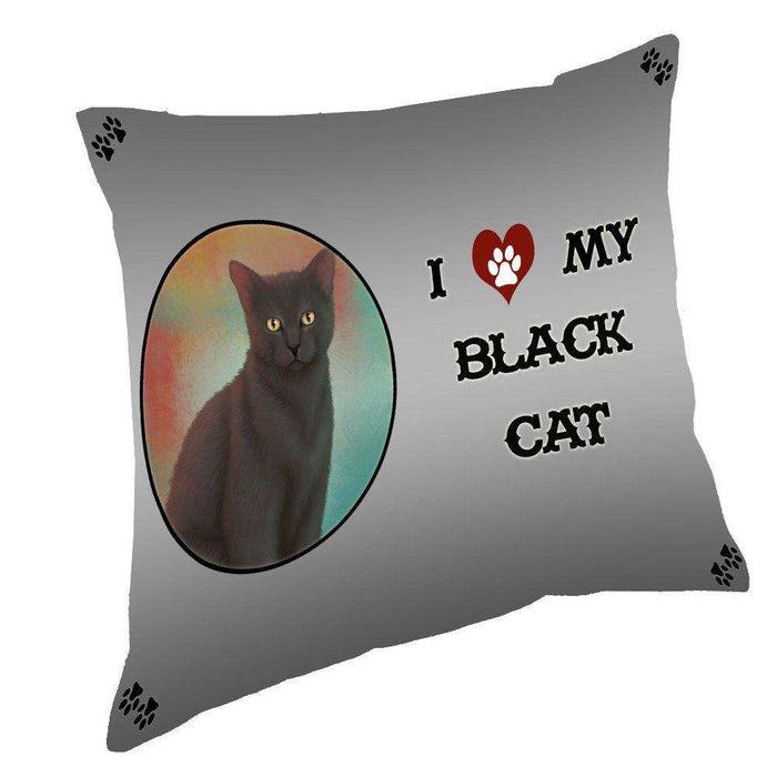 I Love My Black Cat Throw Pillow