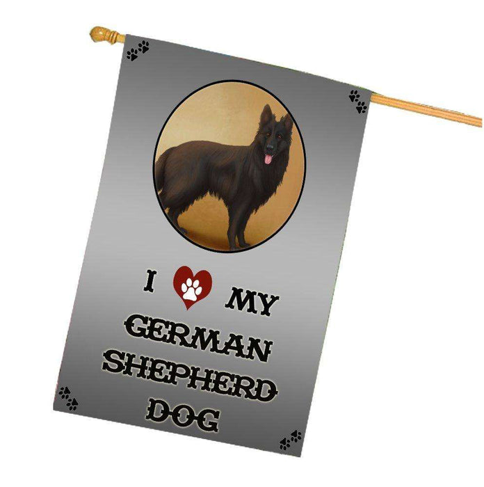 I Love My Black German Shepherd Dog House Flag