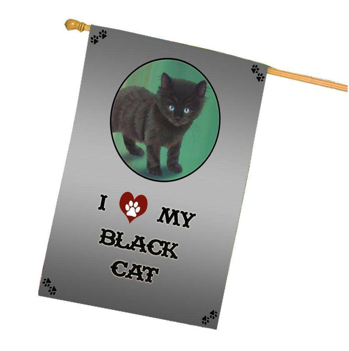 I Love My Black Kitten Cat House Flag