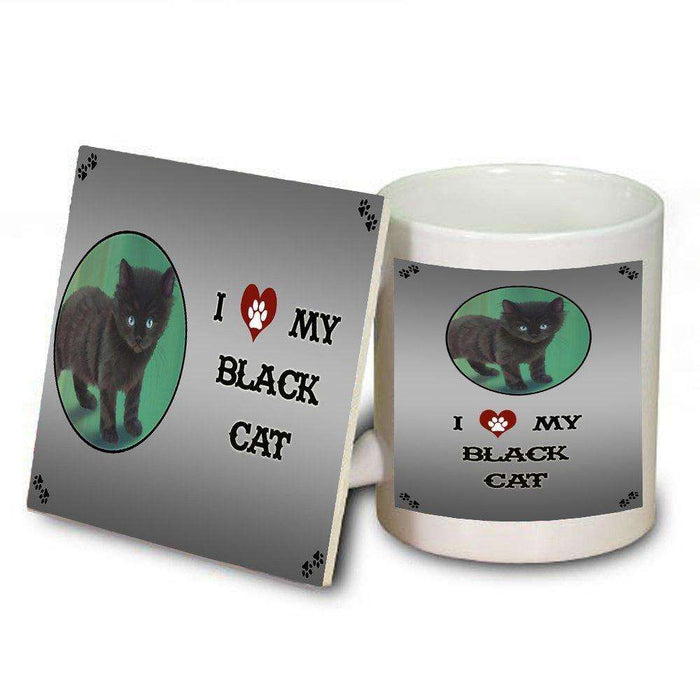 I Love My Black Kitten Cat Mug and Coaster Set