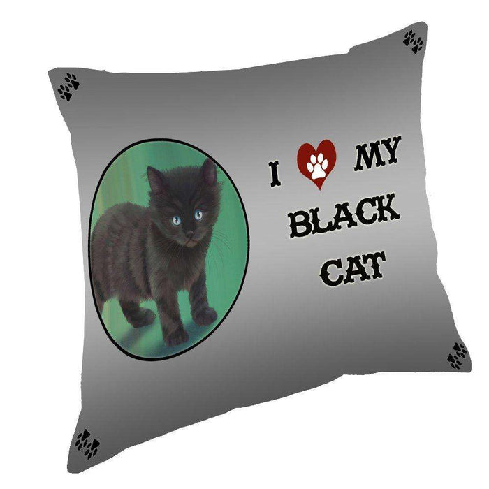 I Love My Black Kitten Cat Throw Pillow