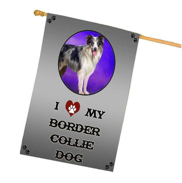 I Love My Border Collie Blue Merle Dog House Flag