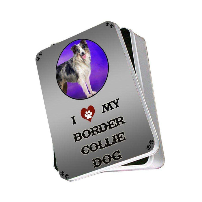 I Love My Border Collie Blue Merle Dog Photo Storage Tin