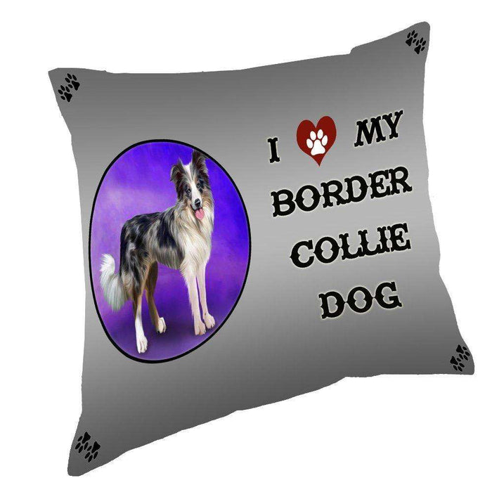 I Love My Border Collie Blue Merle Dog Throw Pillow