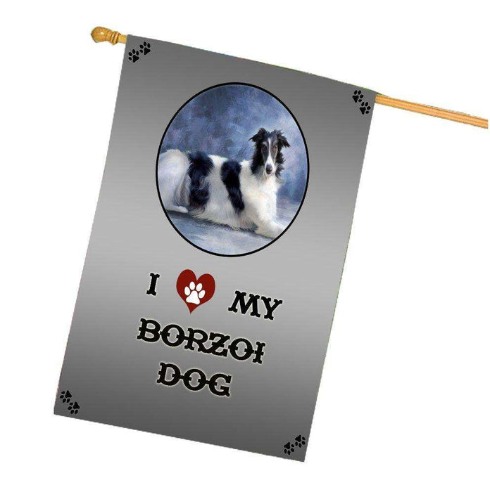 I Love My Borzoi Dog House Flag