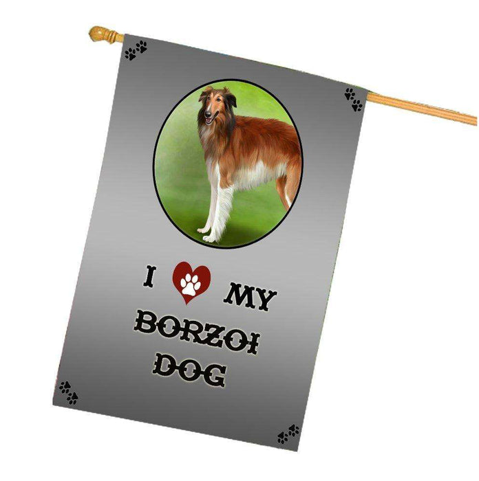 I Love My Borzoi Dog House Flag