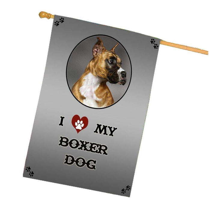 I Love My Boxer Dog House Flag