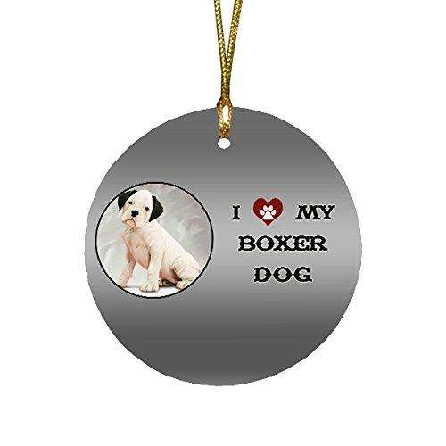 I love My Boxer Dog Round Christmas Ornament
