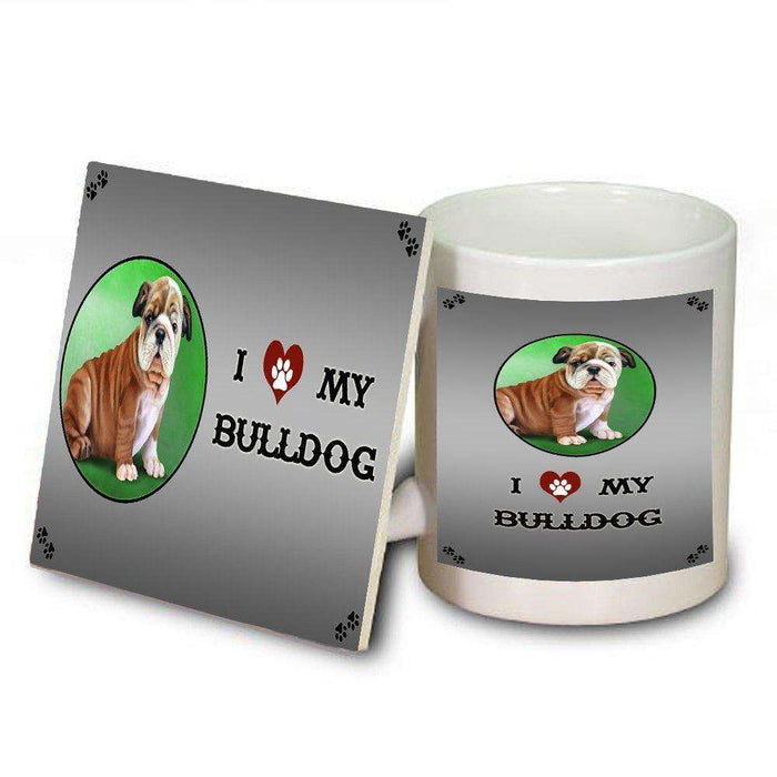 I Love My Bulldog Puppy Mug and Coaster Set