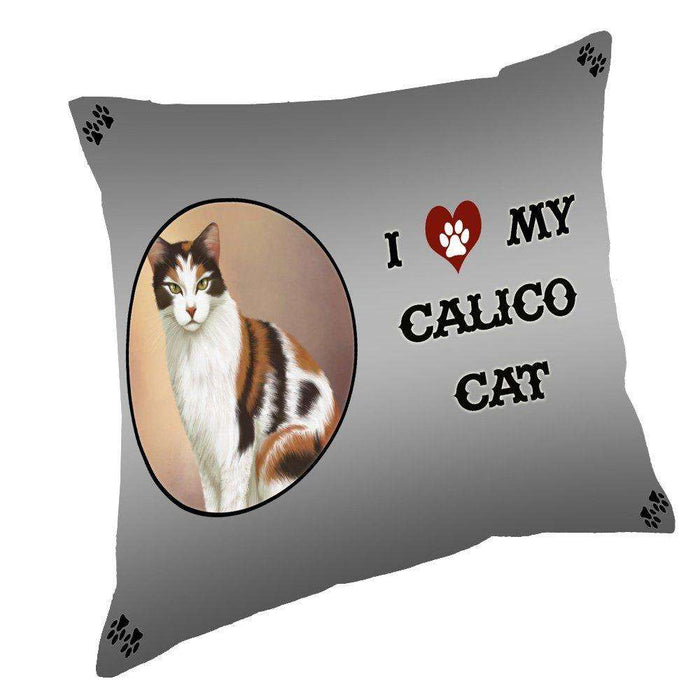 I Love My Calico Cat Throw Pillow