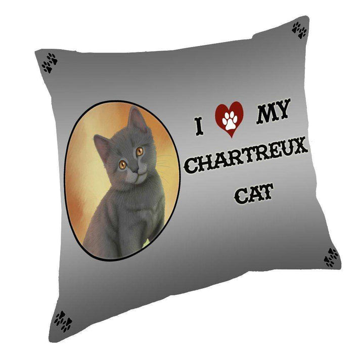 I Love My Chartreux Kitten Cat Throw Pillow