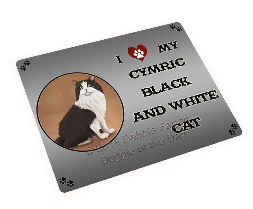 I Love My Cymric Black And White Art Portrait Print Woven Throw Sherpa Plush Fleece Blanket