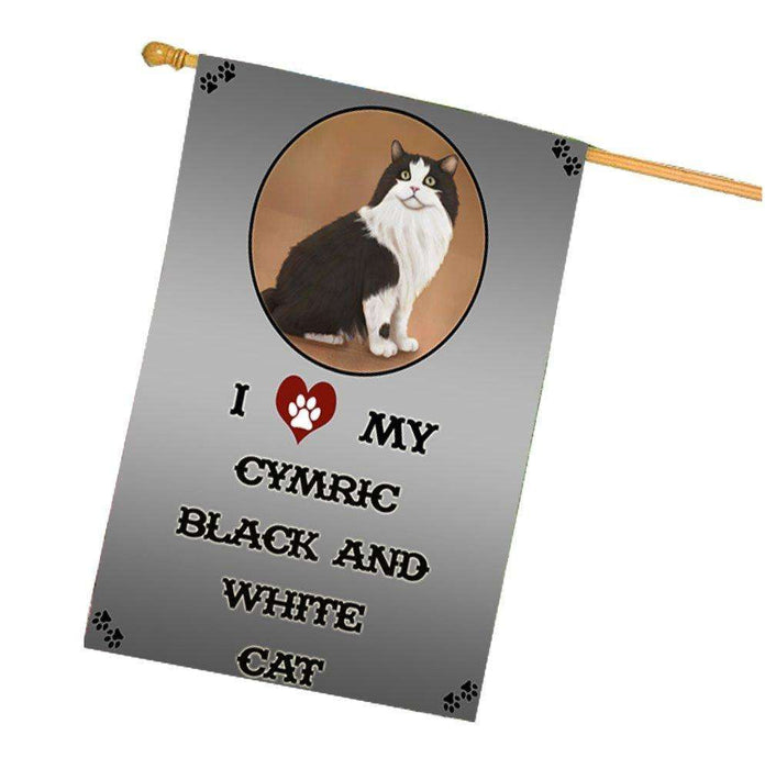 I Love My Cymric Black And White House Flag