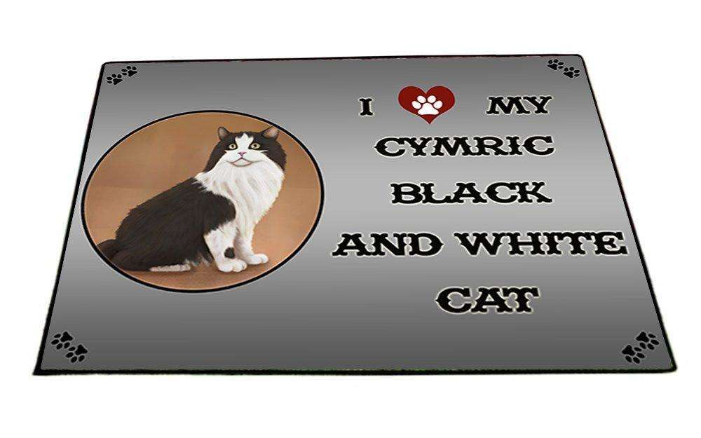 I Love My Cymric Black And White Indoor/Outdoor Floormat