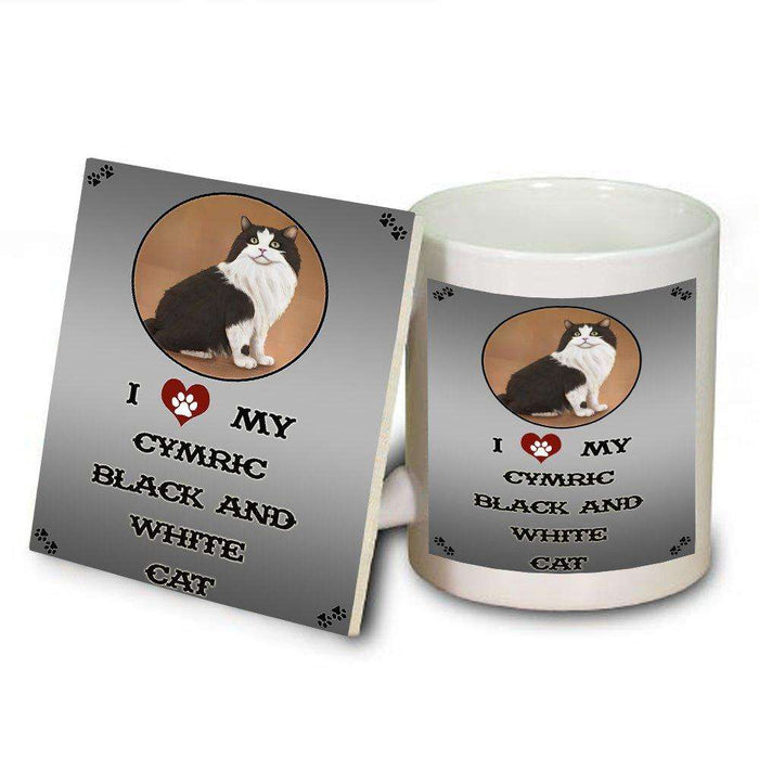 I Love My Cymric Black And White Mug and Coaster Set