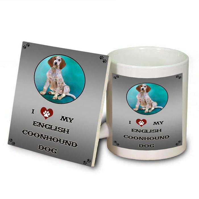 I Love My English Coonhound Dog Mug and Coaster Set