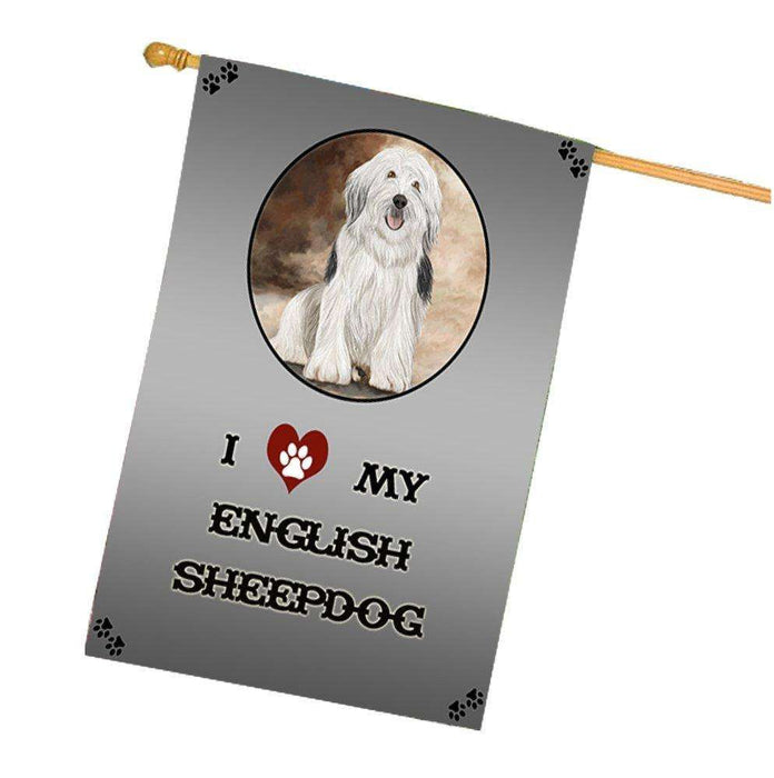 I Love My English Sheepdog House Flag