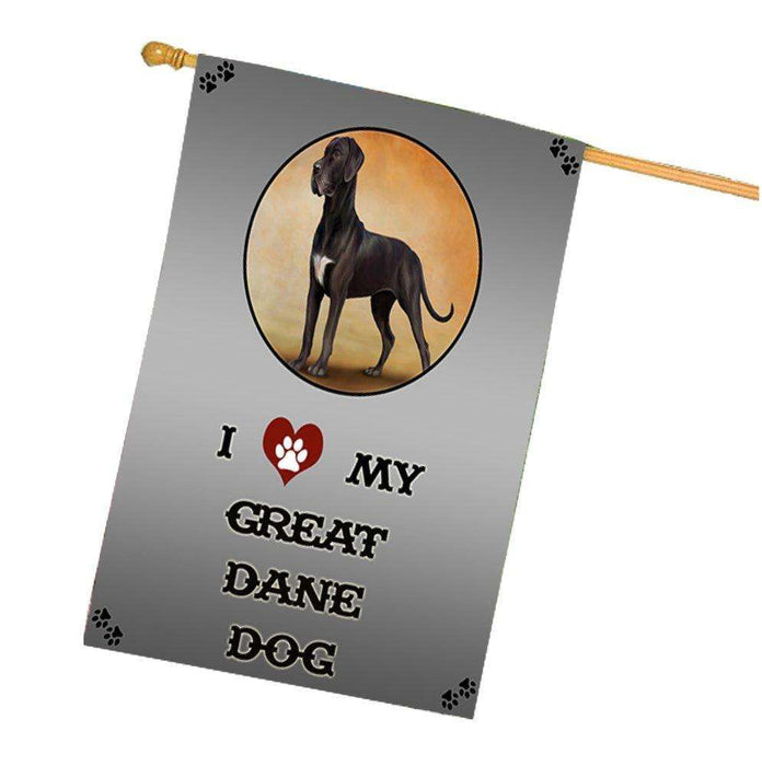 I Love My Great Dane Black Dog House Flag