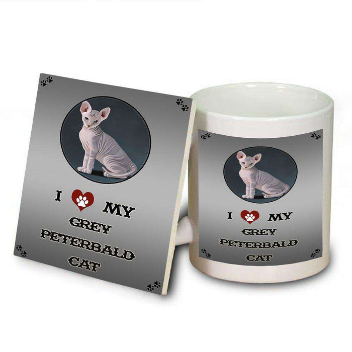 I Love My Grey Peterbald Cat Mug and Coaster Set