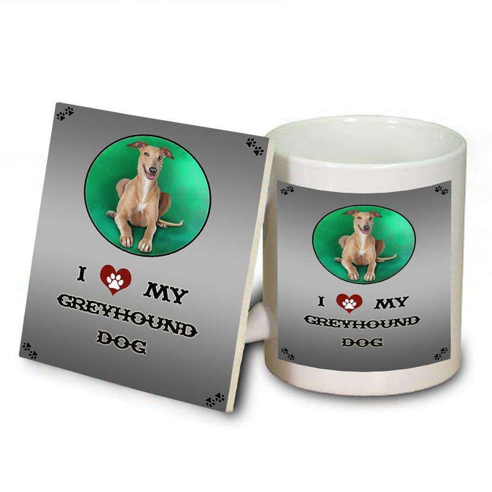 I Love My Greyhound Dog Mug and Coaster Set