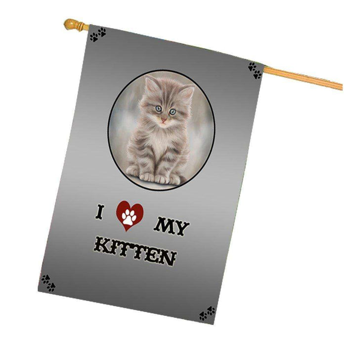 I Love My Kitten Cat House Flag