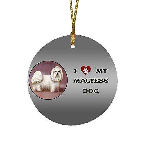 I Love My Maltese Dog Round Christmas Ornament