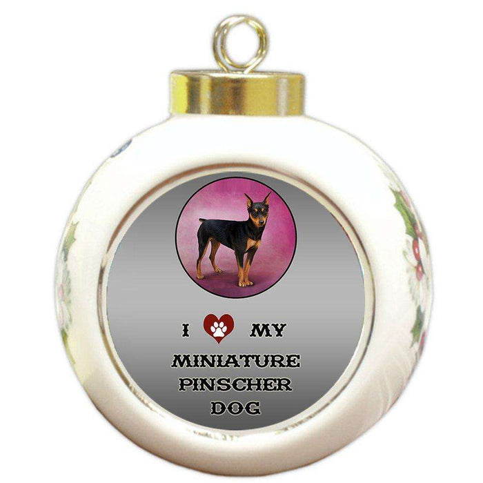 I Love My Miniature Pinscher Dog Round Ball Christmas Ornament