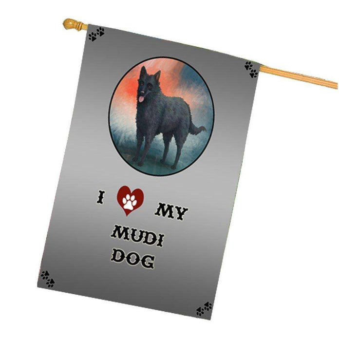 I Love My Mudi Dog House Flag