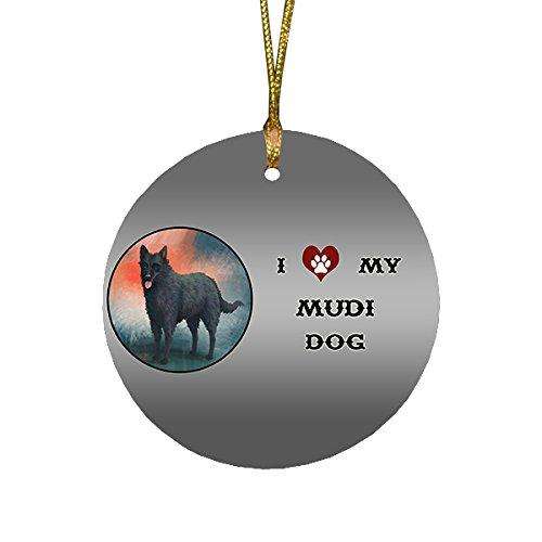 I Love My Mudi Dog Round Christmas Ornament