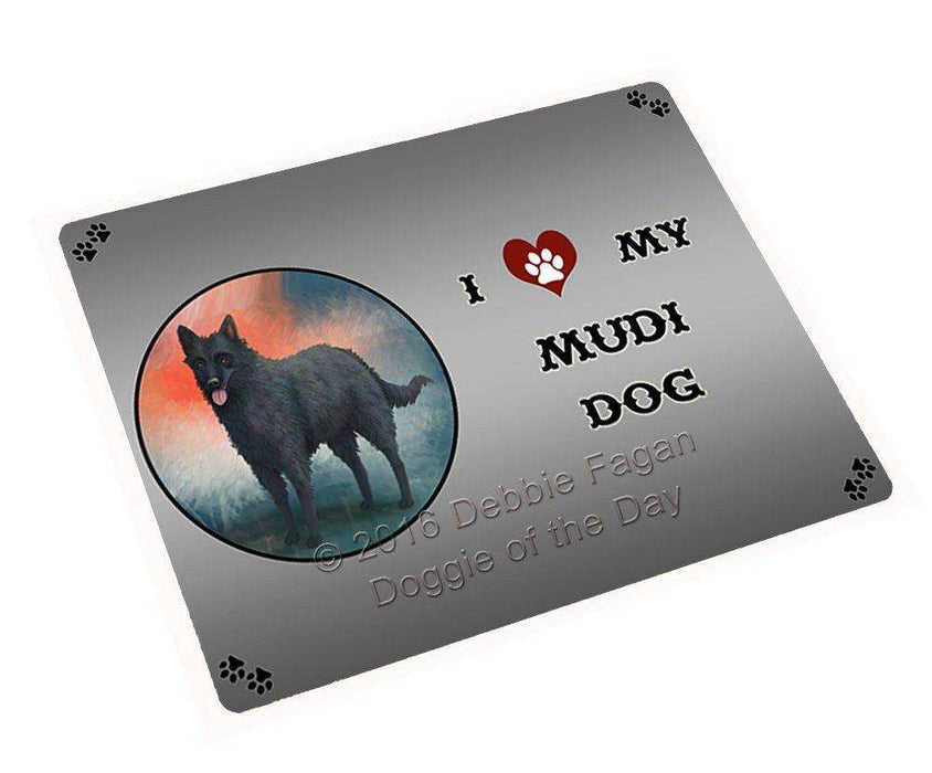 I Love My Mudi Dog Tempered Cutting Board
