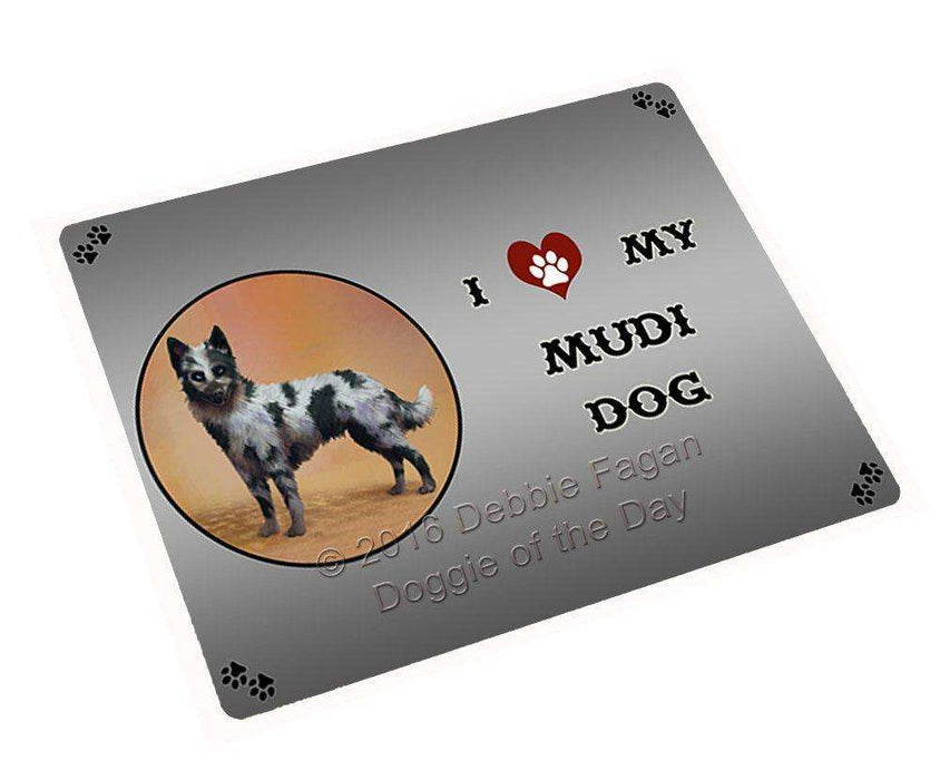 I Love My Mudi Dog Tempered Cutting Board