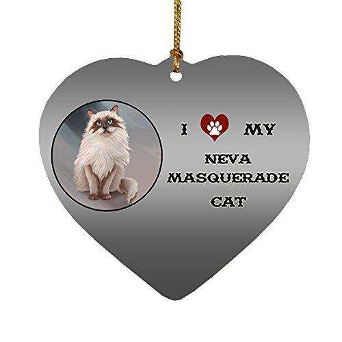 I Love My Neva Masquerade Cat Heart Christmas Ornament