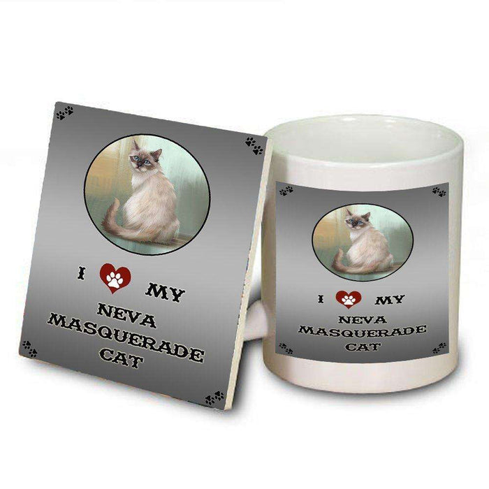 I Love My Neva Masquerade Cat Mug and Coaster Set