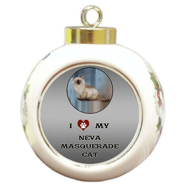 I Love My Neva Masquerade Cat Round Ball Christmas Ornament