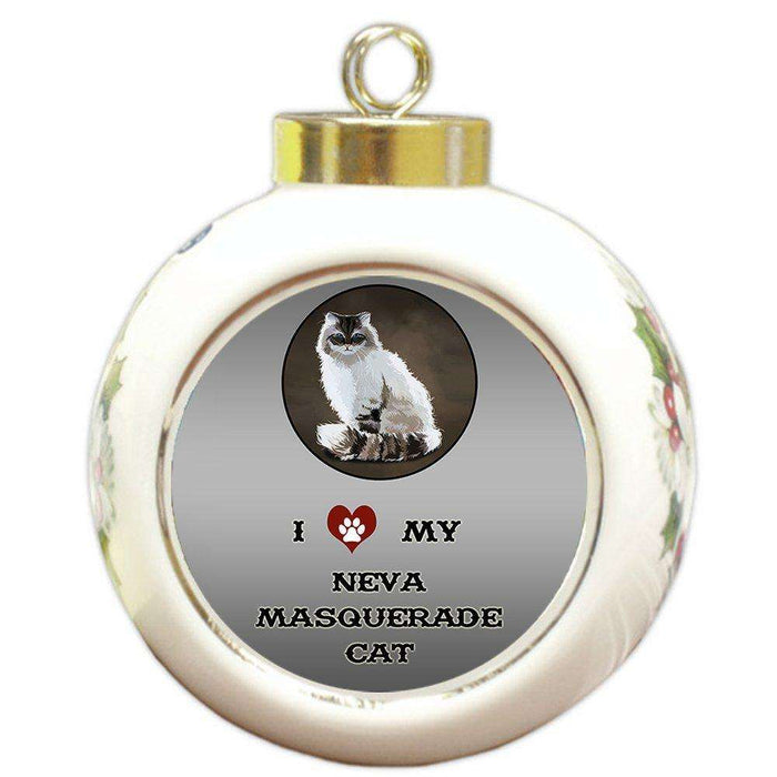 I Love My Neva Masquerade Cat Round Ball Christmas Ornament
