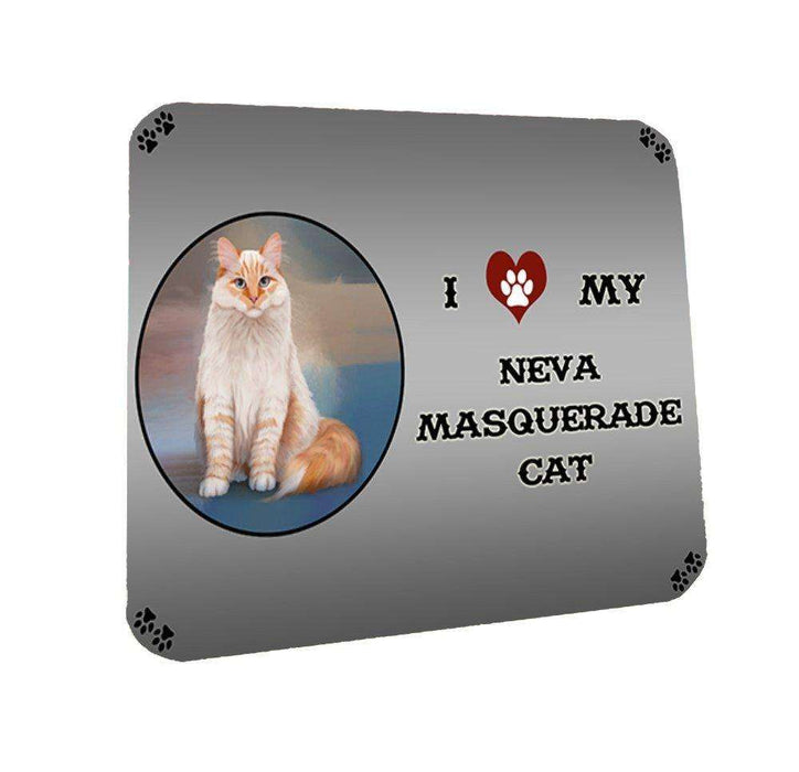 I Love My Neva Masquerade Red Siberian Cat Coasters Set of 4