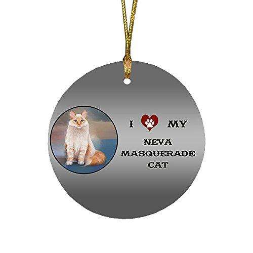I Love My Neva Masquerade Red Siberian Cat Round Christmas Ornament