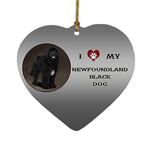 I Love My Newfoundland Black Dog Heart Christmas Ornament