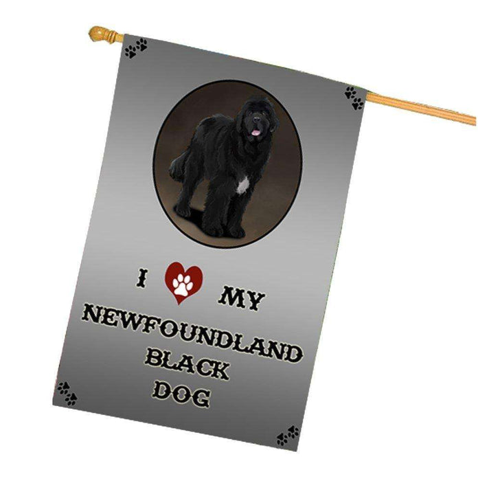 I Love My Newfoundland Black Dog House Flag
