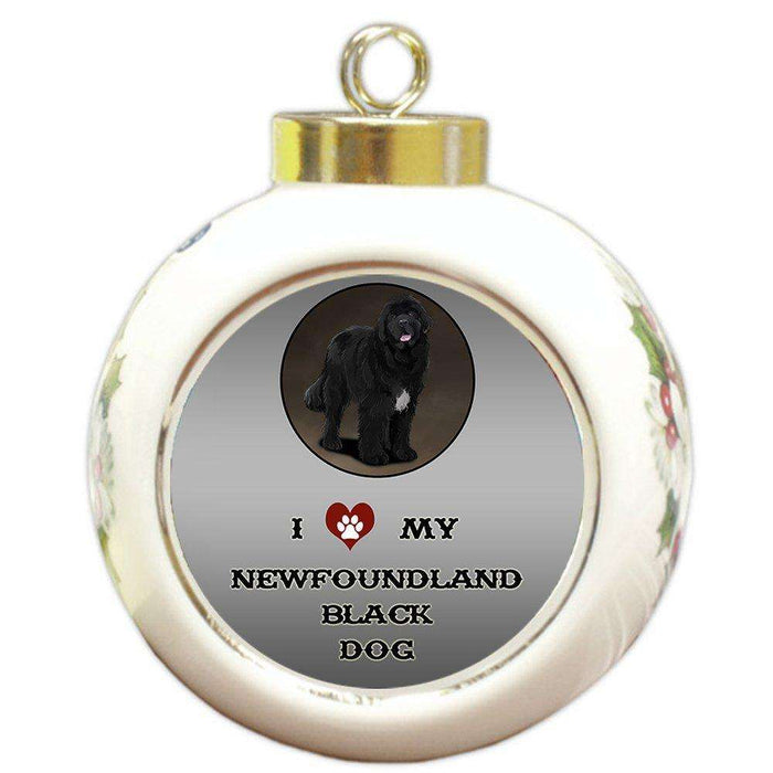 I Love My Newfoundland Black Dog Round Ball Christmas Ornament
