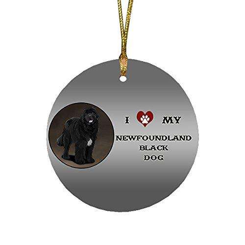I Love My Newfoundland Black Dog Round Christmas Ornament