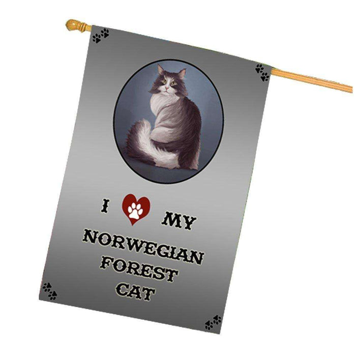 I Love My Norwegian Forest Cat House Flag