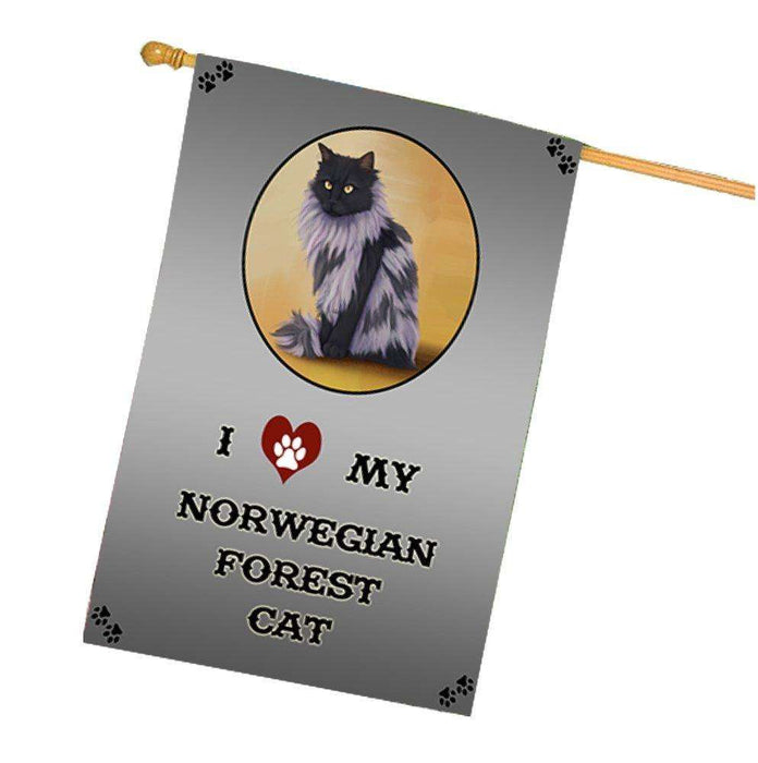 I Love My Norwegian Forest Cat House Flag