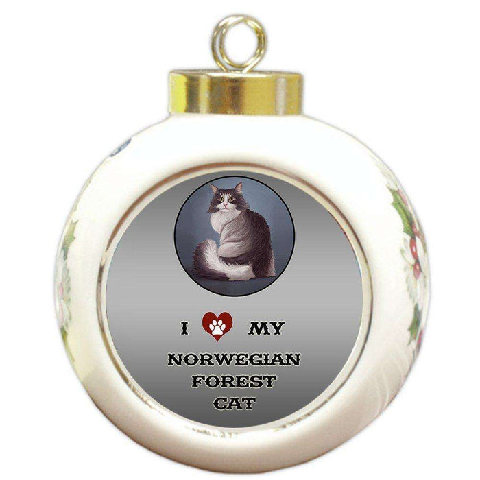 I Love My Norwegian Forest Cat Round Ball Christmas Ornament