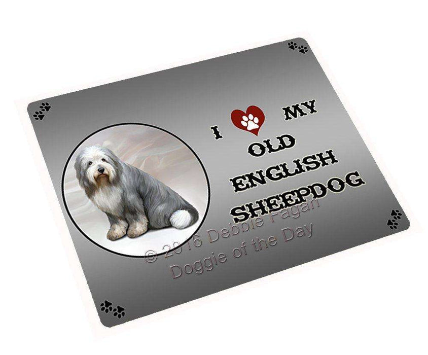 I Love My Old English Sheep Dog Tempered Cutting Board