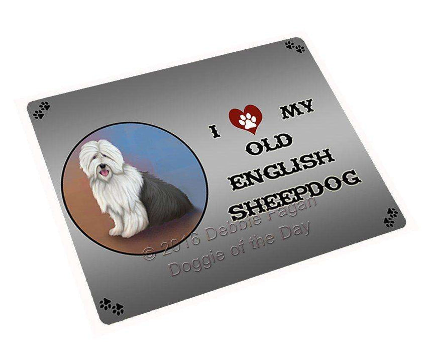 I Love My Old English Sheep Dog Tempered Cutting Board