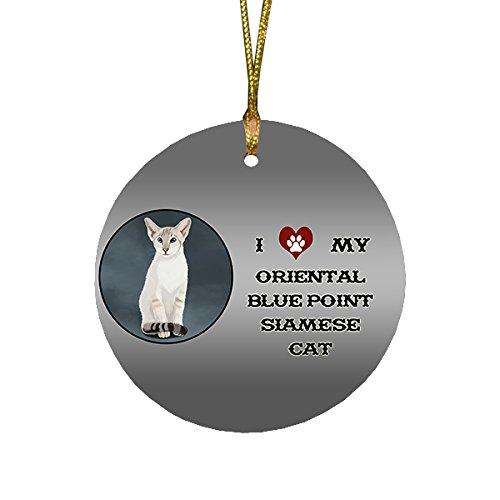 I Love My Oriental Blue Point Siamese Cat Round Christmas Ornament
