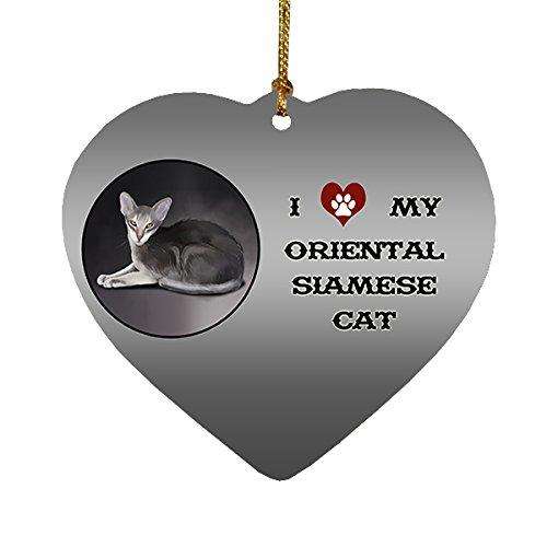 I Love My Oriental Siamese Cat Heart Christmas Ornament